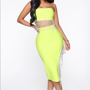 Fashion Nova | Skirts | Fashion Nova 2pc Neon Bodycon Rhinestone Fringe Set  | Poshmark